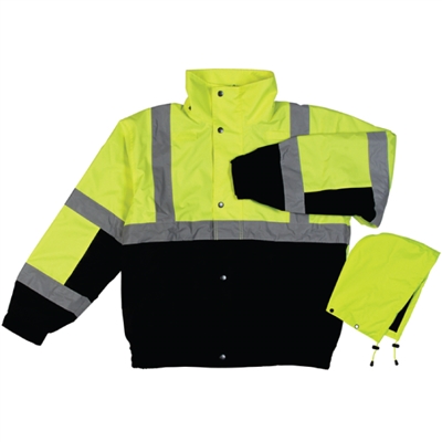 ANSI 3 Reflective Bomber Jacket with Detachable Hood & Fleece Lining - L