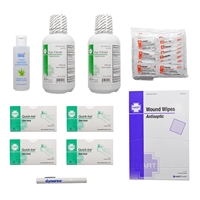 Be prepared with this 50 person refill kit which contains 75 antibiotic ointments, ice packs, eye wash and more.