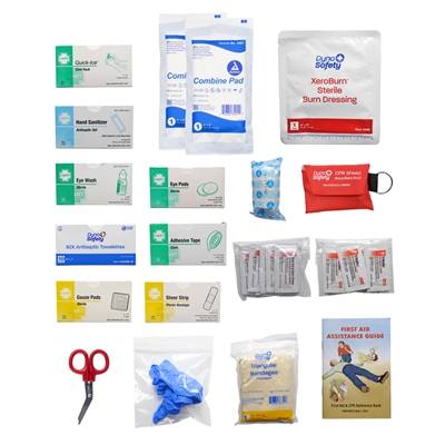 This refill kit is great to get you fully stocked with26 strips of plastic, eye pads', eye wash and gauze