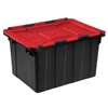 12 Gallon Red Hinged Lid Black Industrial Tote