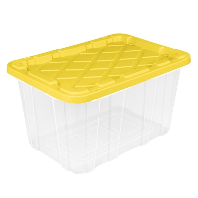 27 Gallon Clear Storage Box with Yellow Lid