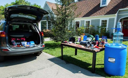 preparedness supplies in front yard